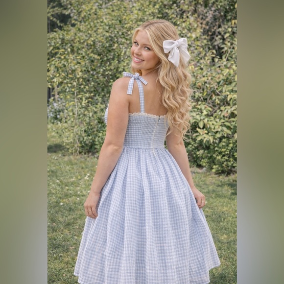 JessaKae Blue Gingham & Lace Priscilla Organza Midi Dress, 1x, NWT! - Picture 7 of 16